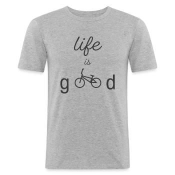 LIFE IS GOOD BMX - Männer Slim Fit T-Shirt - Grau meliert - Vorne - Nik (191cm)