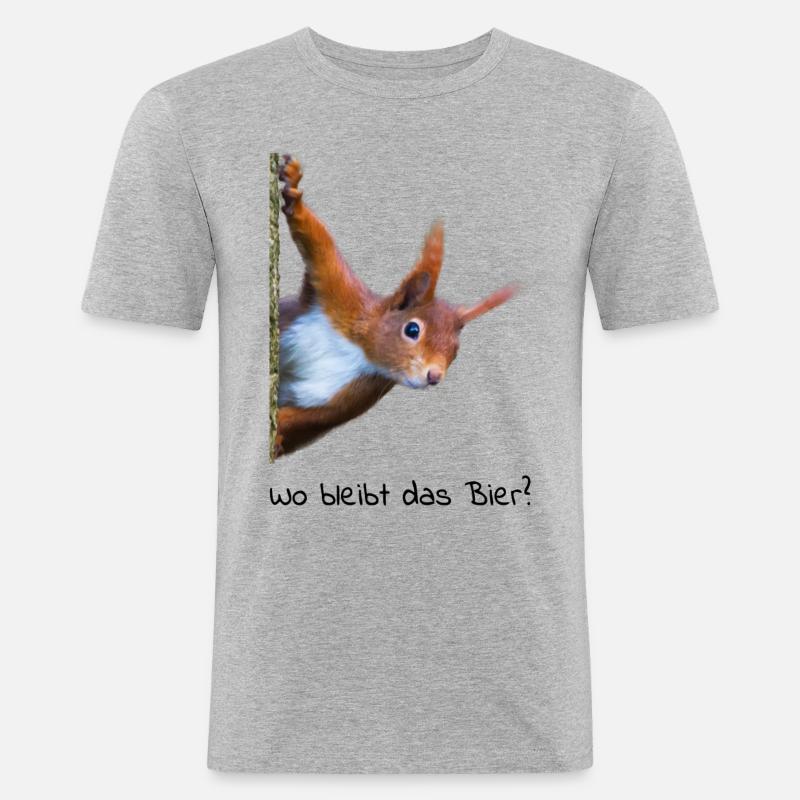 Eichhörnchen sucht Bier - Männer Slim Fit T-Shirt - Grau meliert