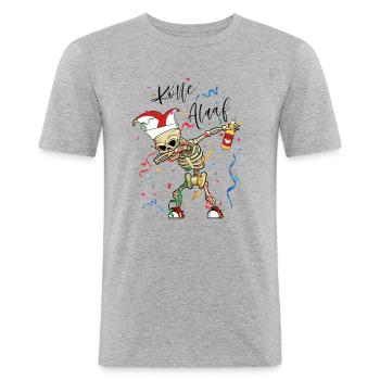 Karneval Kölle Alaaf Dabbing Skelett Fun - Männer Slim Fit T-Shirt - Grau meliert - Vorne - Nik (191cm)