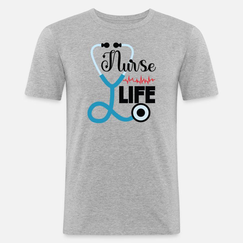 Krankenschwester Leben - Männer Slim Fit T-Shirt - Grau meliert