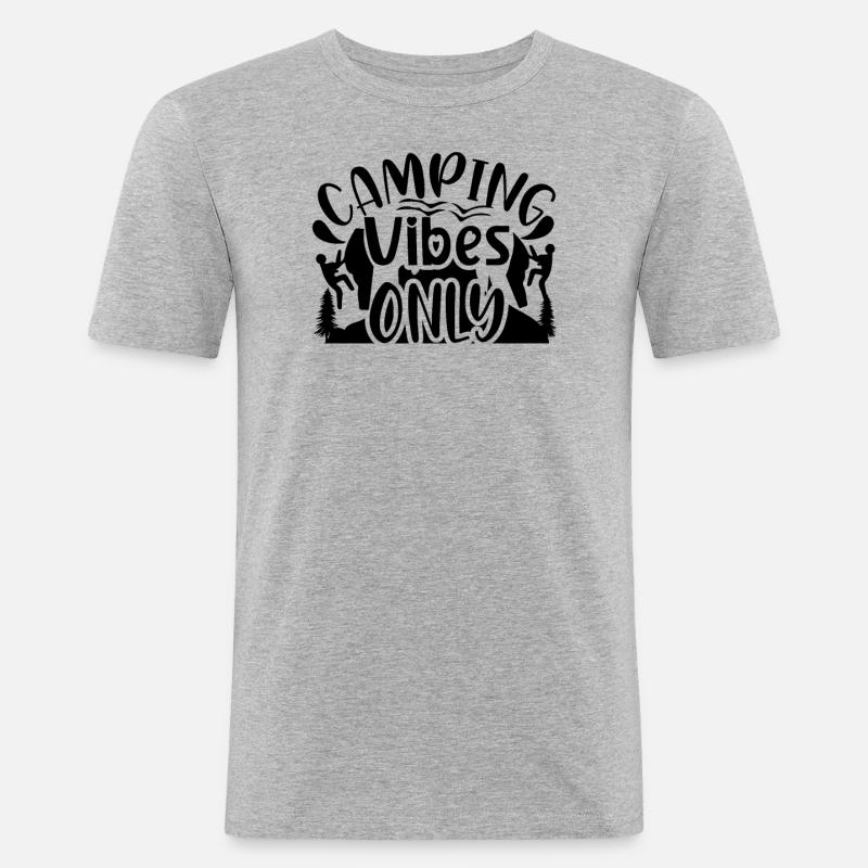 Camping Vibes Wandershirt - Männer Slim Fit T-Shirt - Grau meliert