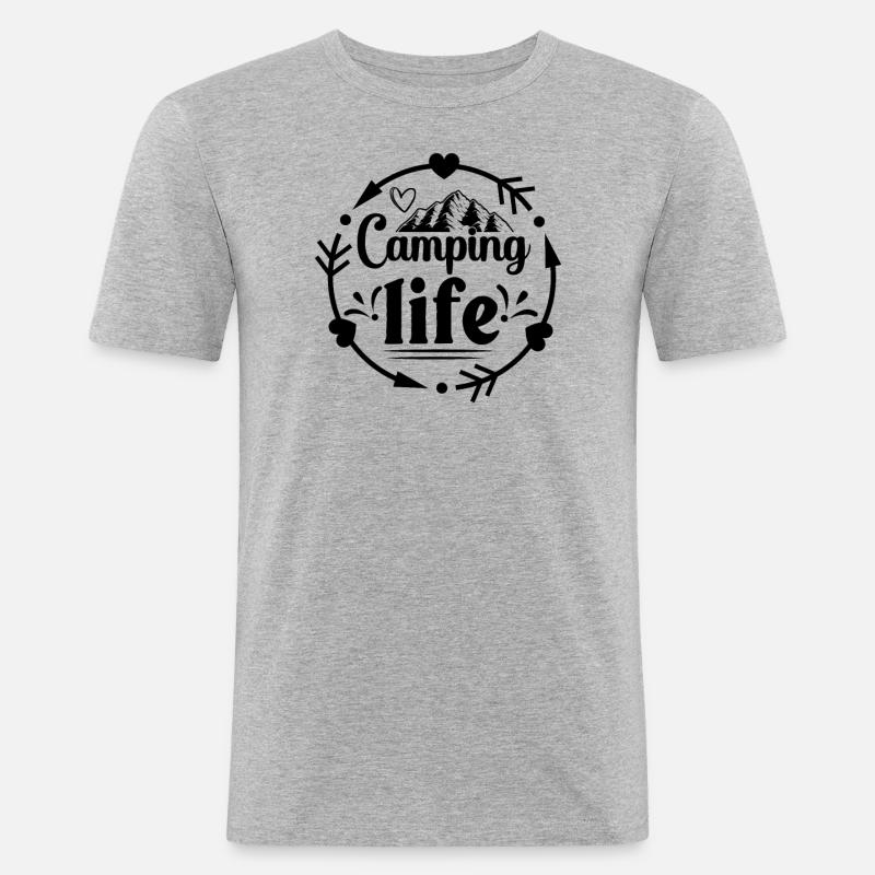 Camping Leben Wandershirt - Männer Slim Fit T-Shirt - Grau meliert