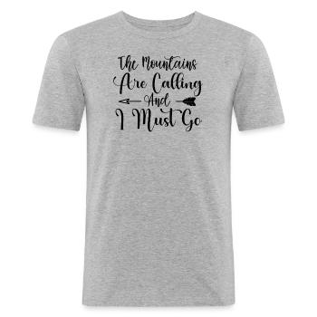 The mountains call hiking shirt - Men's Slim Fit T-Shirt - heather grey - Front - Nik (191cm)