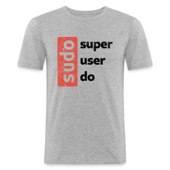 superuser doen - Mannen slim fit T-shirt - grijs gemêleerd - Voor - Nik (191cm)