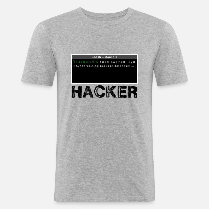 Hacker Linux - Männer Slim Fit T-Shirt - Grau meliert