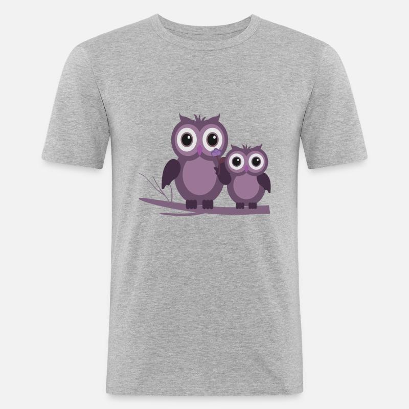 zwei Eulen Lila Pflaume Flieder - Männer Slim Fit T-Shirt - Grau meliert