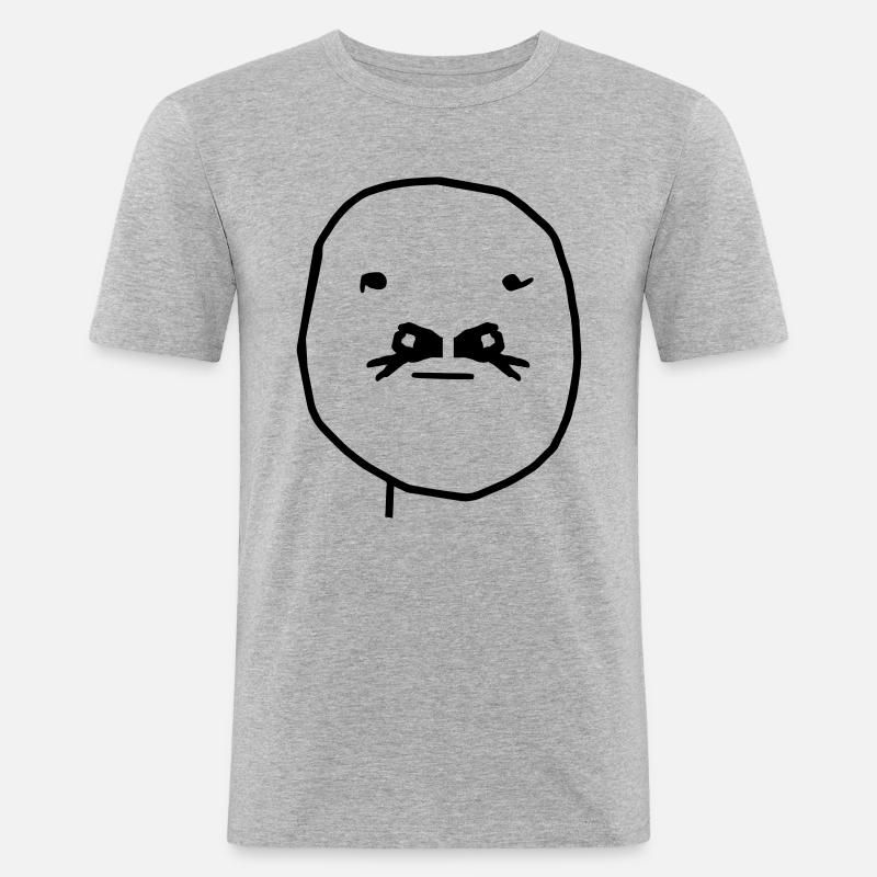 Meme-face with Hand- Hole-Mustache. What??? - Männer Slim Fit T-Shirt - Grau meliert