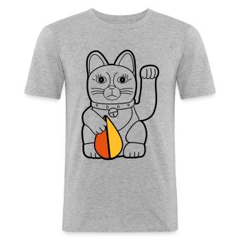 Maneki Neko "Kōreisha" oldschool - Dark Contour - Männer Slim Fit T-Shirt - Grau meliert - Vorne - Nik (191cm)