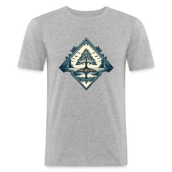 Arbre esthétiquement agréable en diamant - T-shirt près du corps Homme - gris chiné - Devant - Nik (191cm)