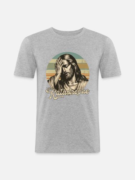 Jesus Digga Katastrophe - Männer Slim Fit T-Shirt - Grau meliert