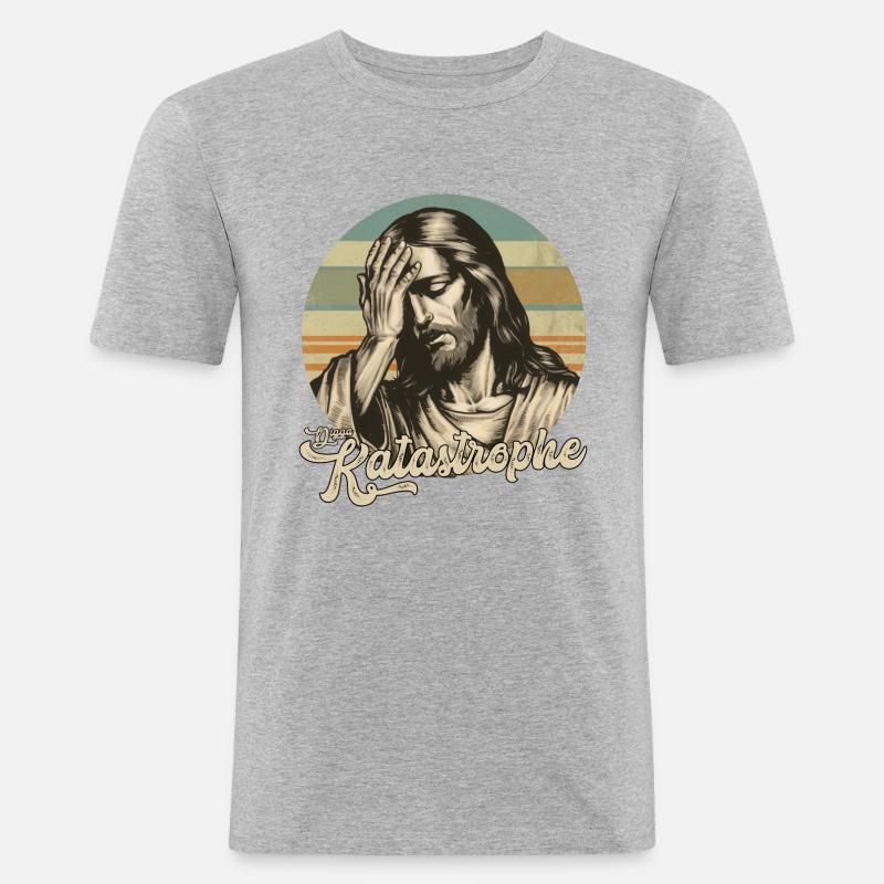Jesus Digga Katastrophe - Männer Slim Fit T-Shirt - Grau meliert