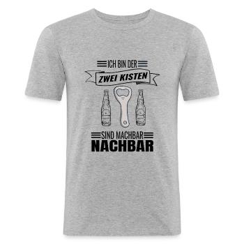 Ich Bin Der Zwei Kisten Sind Machbar Nachbar Bier - Männer Slim Fit T-Shirt - Grau meliert - Vorne - Nik (191cm)