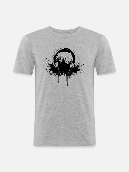 DJ Headphones - Männer Slim Fit T-Shirt - Grau meliert