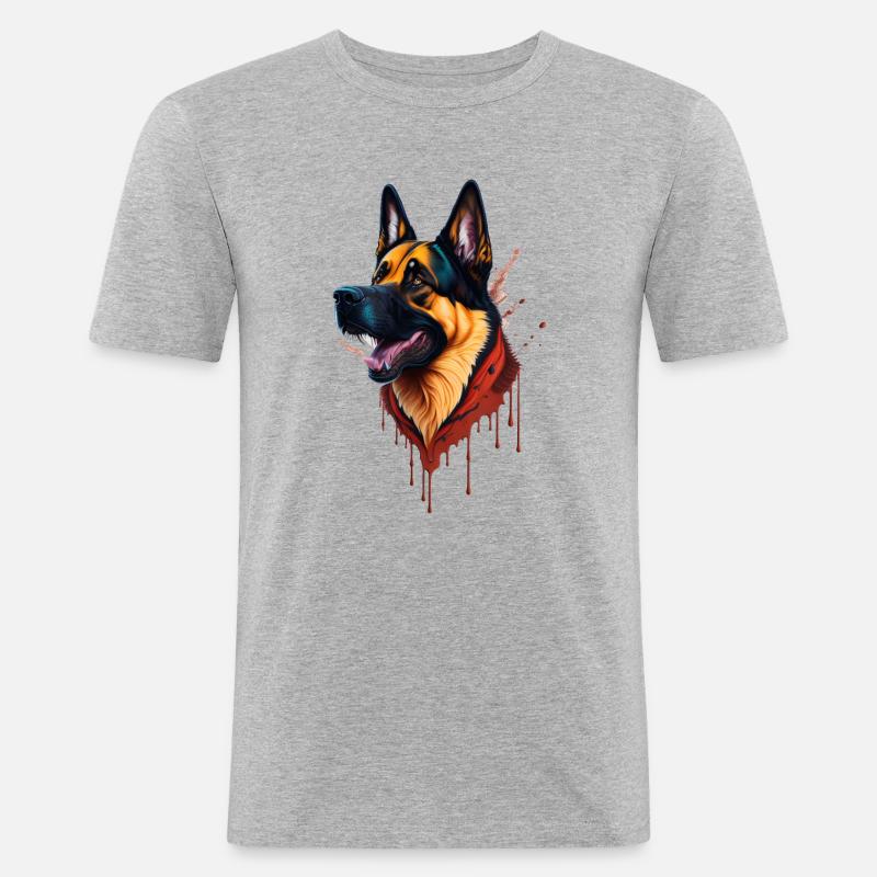schäferhund german shepherd splashart - Männer Slim Fit T-Shirt - Grau meliert