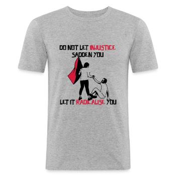 Radikalisiert euch! - Männer Slim Fit T-Shirt - Grau meliert - Vorne - Nik (191cm)