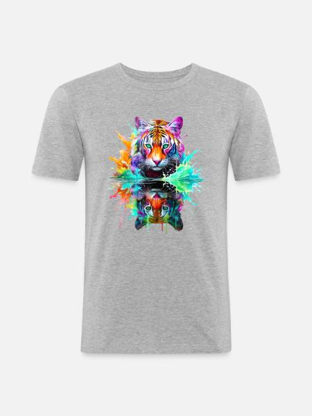 Bemalte Tiger-Reflexion - Männer Slim Fit T-Shirt - Grau meliert