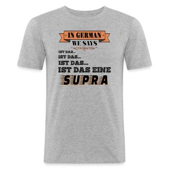 Ist das eine Supra??? - Männer Slim Fit T-Shirt - Grau meliert - Vorne - Nik (191cm)