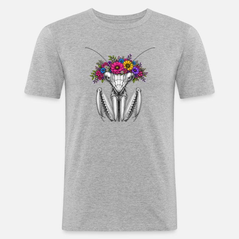 Blütenkranz Mantispin - Männer Slim Fit T-Shirt - Grau meliert