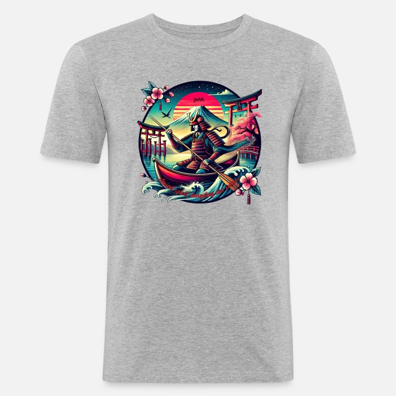 Yukiko Samurai: Canoe - Männer Slim Fit T-Shirt - Grau meliert
