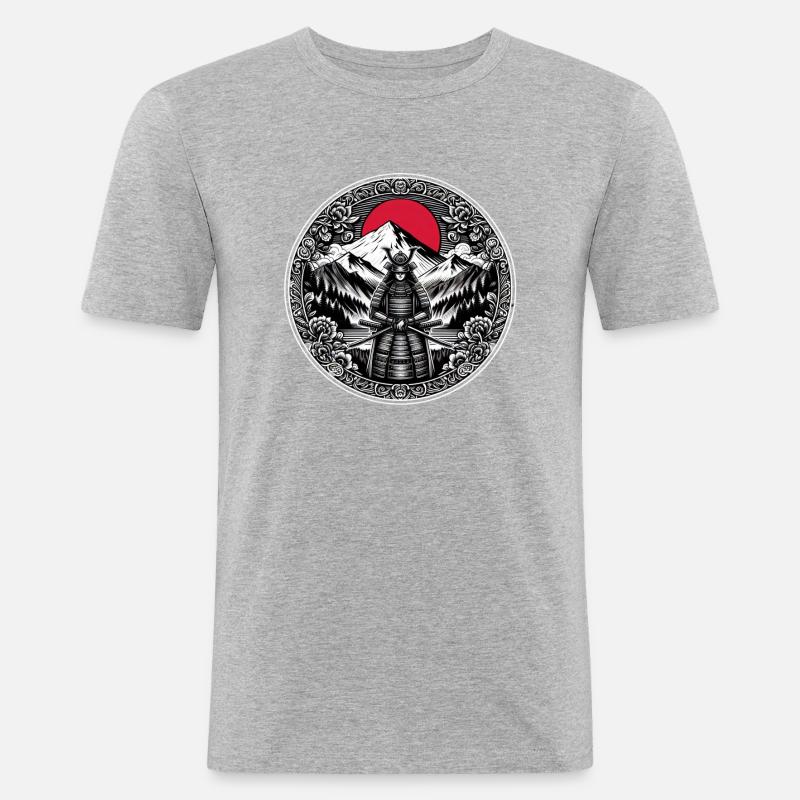 Japanischer Samurai-Krieger - Männer Slim Fit T-Shirt - Grau meliert