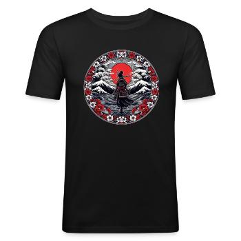 Ombre Samurai Girl Cherry Blossom - Men's Slim Fit T-Shirt - black - Front - Nik (191cm)