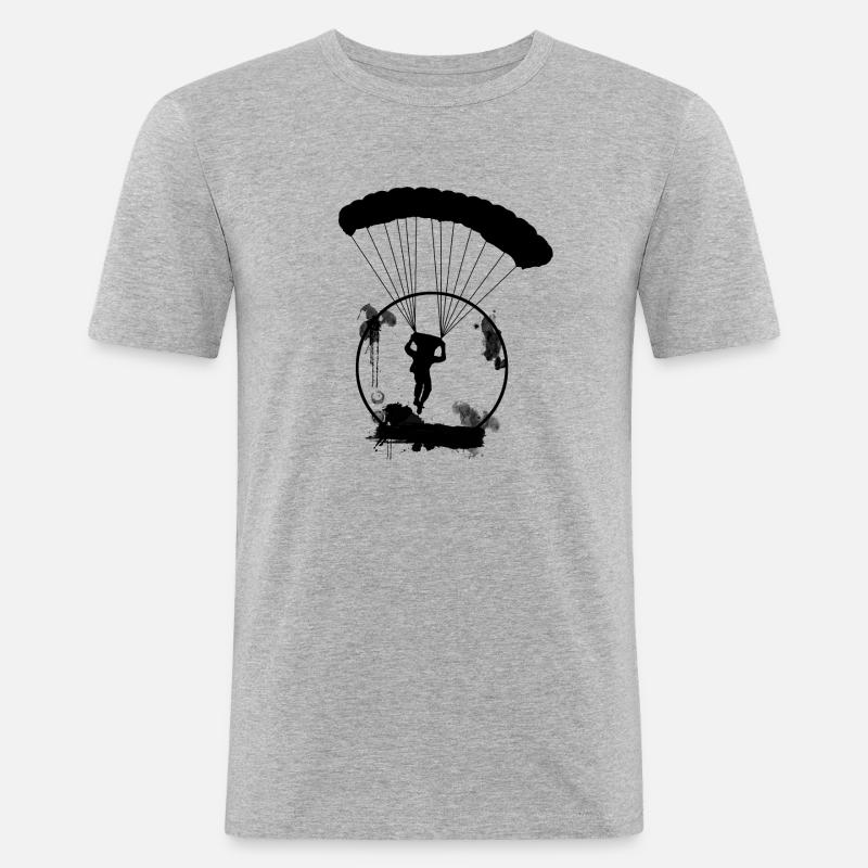 Skydive Parachute Paragliding Black Silhouette - Men's Slim Fit T-Shirt - heather grey