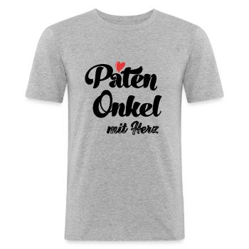 Patenonkel mit Herz Taufpate mit Herz Patenonkel - Männer Slim Fit T-Shirt - Grau meliert - Vorne - Nik (191cm)