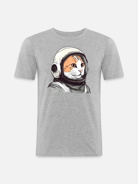 Funny Cat Astronaut - Men's Slim Fit T-Shirt - heather grey