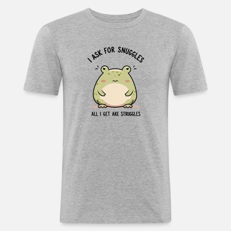 Trauriger Frosch – Kuscheln oder Kämpfen? - Männer Slim Fit T-Shirt - Grau meliert