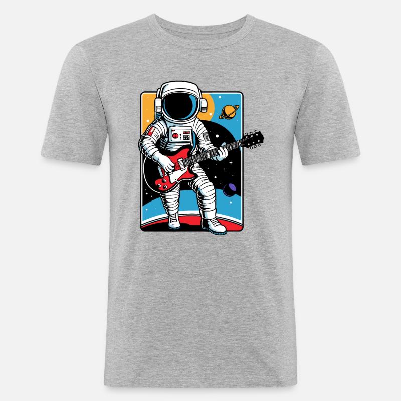 Retro E-Gitarrist Astronaut - Männer Slim Fit T-Shirt - Grau meliert