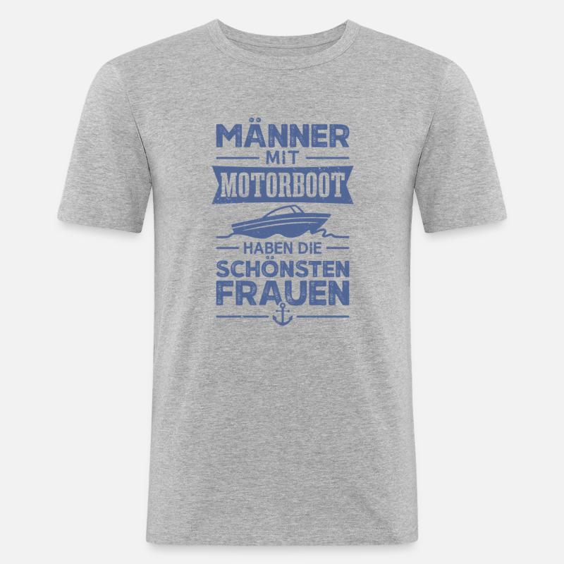 Motorboot Bootfahren Bootsfahrer Boot - Männer Slim Fit T-Shirt - Grau meliert