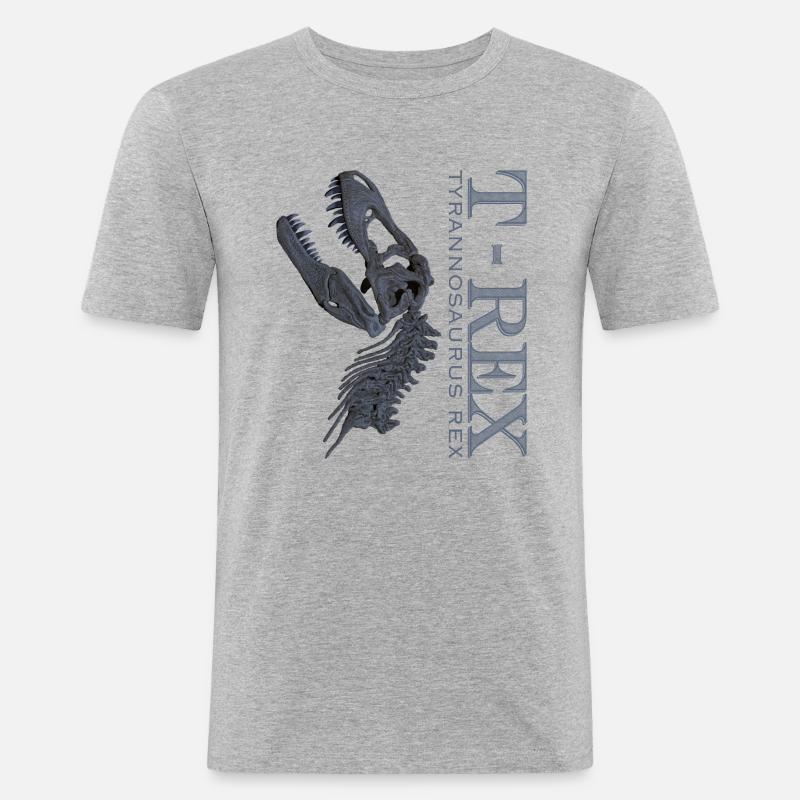 T-Rex Schädel grey - Männer Slim Fit T-Shirt - Grau meliert
