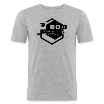 80/20 T-Shirt – Pareto-Prinzip in Schwarz - Männer Slim Fit T-Shirt - Grau meliert - Vorne - Nik (191cm)