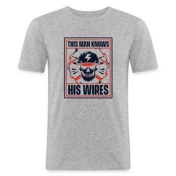 This Man Knows His Wires Electronics Technician - Men's Slim Fit T-Shirt - heather grey - Front - Nik (191cm)