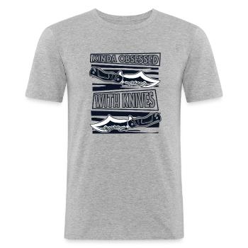 Un peu obsédé par les couteaux couteau de boucher couteau - T-shirt près du corps Homme - gris chiné - Devant - Nik (191cm)