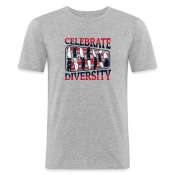 Celebrate Diversity Restoration Sammlermesser - Männer Slim Fit T-Shirt - Grau meliert - Vorne - Nik (191cm)