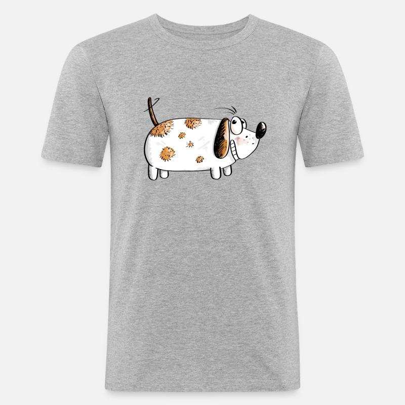 Dicker Lustiger Hund - Hunde Comic - Männer Slim Fit T-Shirt - Grau meliert