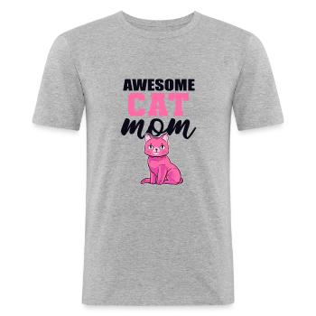 Awesome Cat Mom Hauskatze Miezekatze Kätzchen - Männer Slim Fit T-Shirt - Grau meliert - Vorne - Nik (191cm)