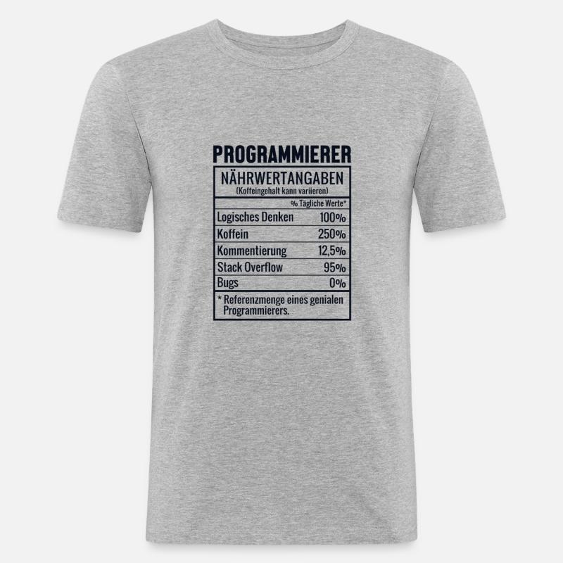 Programmierer Nährwertangaben Developer Coder - Männer Slim Fit T-Shirt - Grau meliert