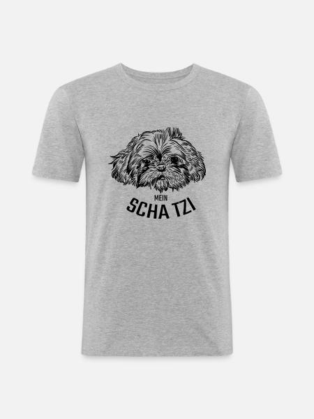 Shih Tzu mein SCHATZI - Männer Slim Fit T-Shirt - Grau meliert