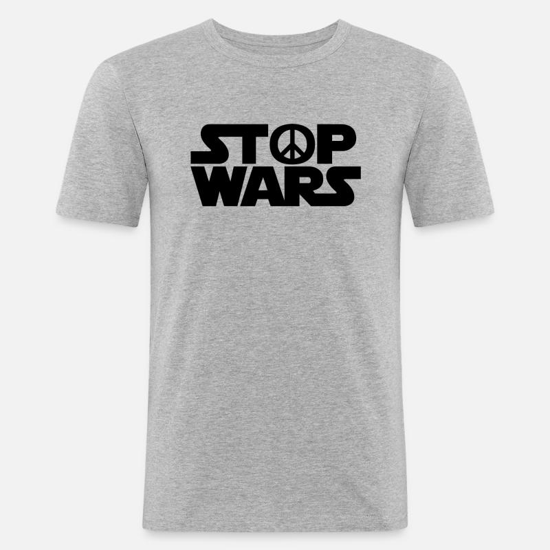 Stop Wars - Männer Slim Fit T-Shirt - Grau meliert