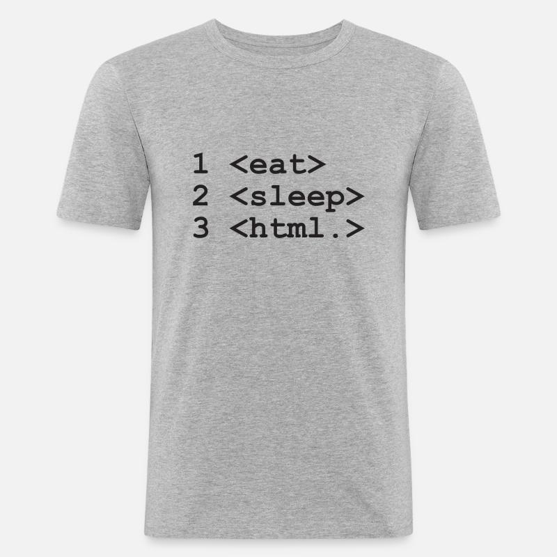 eat sleep html Nerd - Männer Slim Fit T-Shirt - Grau meliert