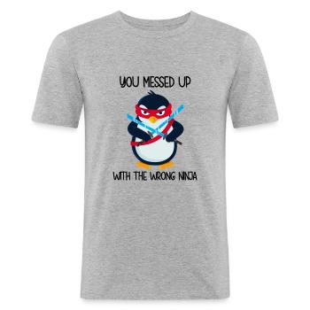 Penguin You Messed Up With The Wrong Ninja - Men's Slim Fit T-Shirt - heather grey - Front - Nik (191cm)
