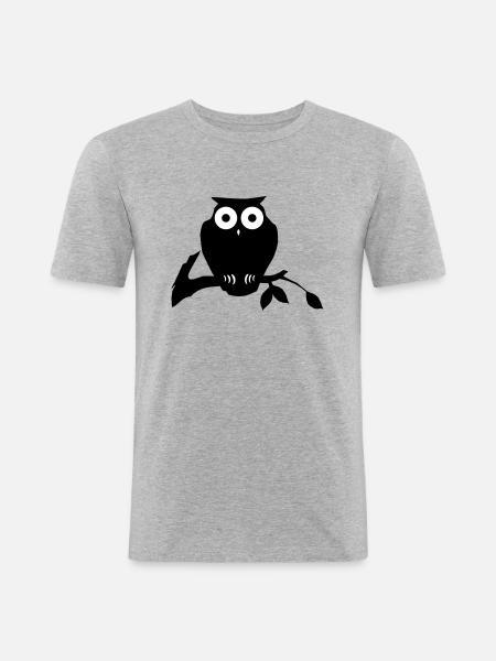 owl on branch - Men's Slim Fit T-Shirt - heather grey
