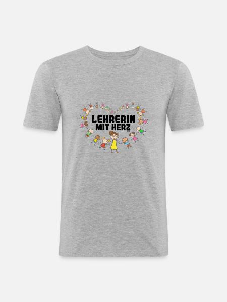 Lehrerin mit Herz - Männer Slim Fit T-Shirt - Grau meliert