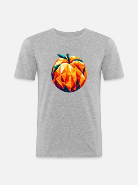 Geometrische Aprikose: Low-Poly-Fruchtkunst - Männer Slim Fit T-Shirt - Grau meliert