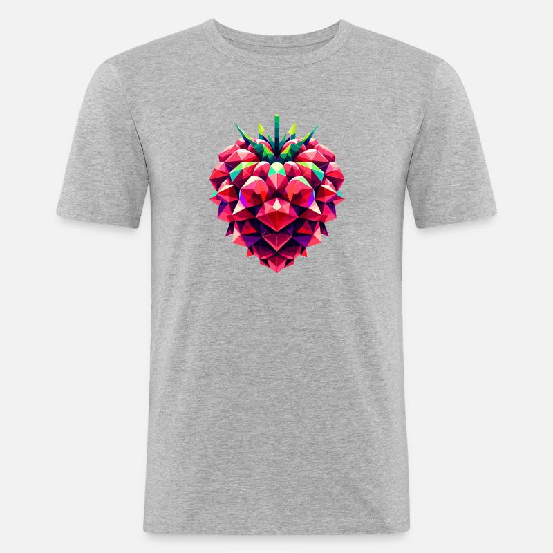 Geometrischer Himbeerbaum: Lebendiges Low-Poly-Artwork - Männer Slim Fit T-Shirt - Grau meliert