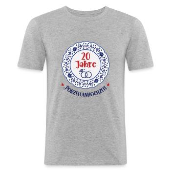 20 Jahre Verheiratet Ehe Porzellanhochzeit 20. - Männer Slim Fit T-Shirt - Grau meliert - Vorne - Nik (191cm)