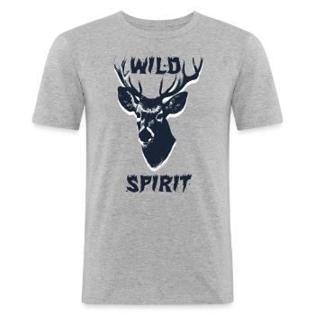 Wild Spirit Hirsch T-Shirt – Naturliebhaber Design - Männer Slim Fit T-Shirt - Grau meliert - Vorne - Nik (191cm)