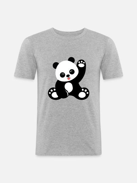 Cute sitting panda cartoon - Men's Slim Fit T-Shirt - heather grey